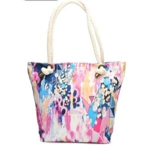 Stephanie Corfee Vintage Abstract Watercolor Rope-Handle Tote Bag NWT